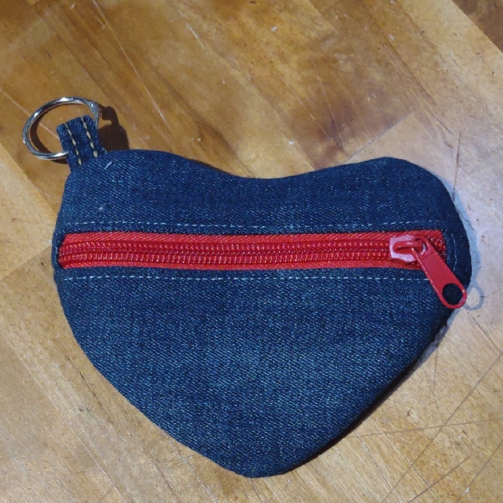 Handmade Upcycled Heart-Shaped Denim Purse 3 - Picture 2 of 4